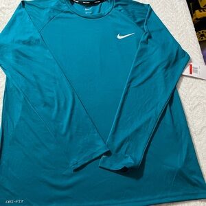 Nike Men's Teal Long Sleeve Dri-FIT Tee Swim Large
